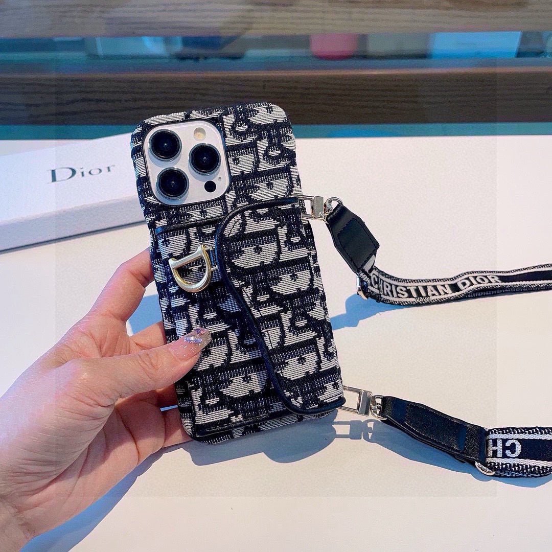 Dior Montaigne Card Holder Phone Case Embroidered Strap - The Luxe Case