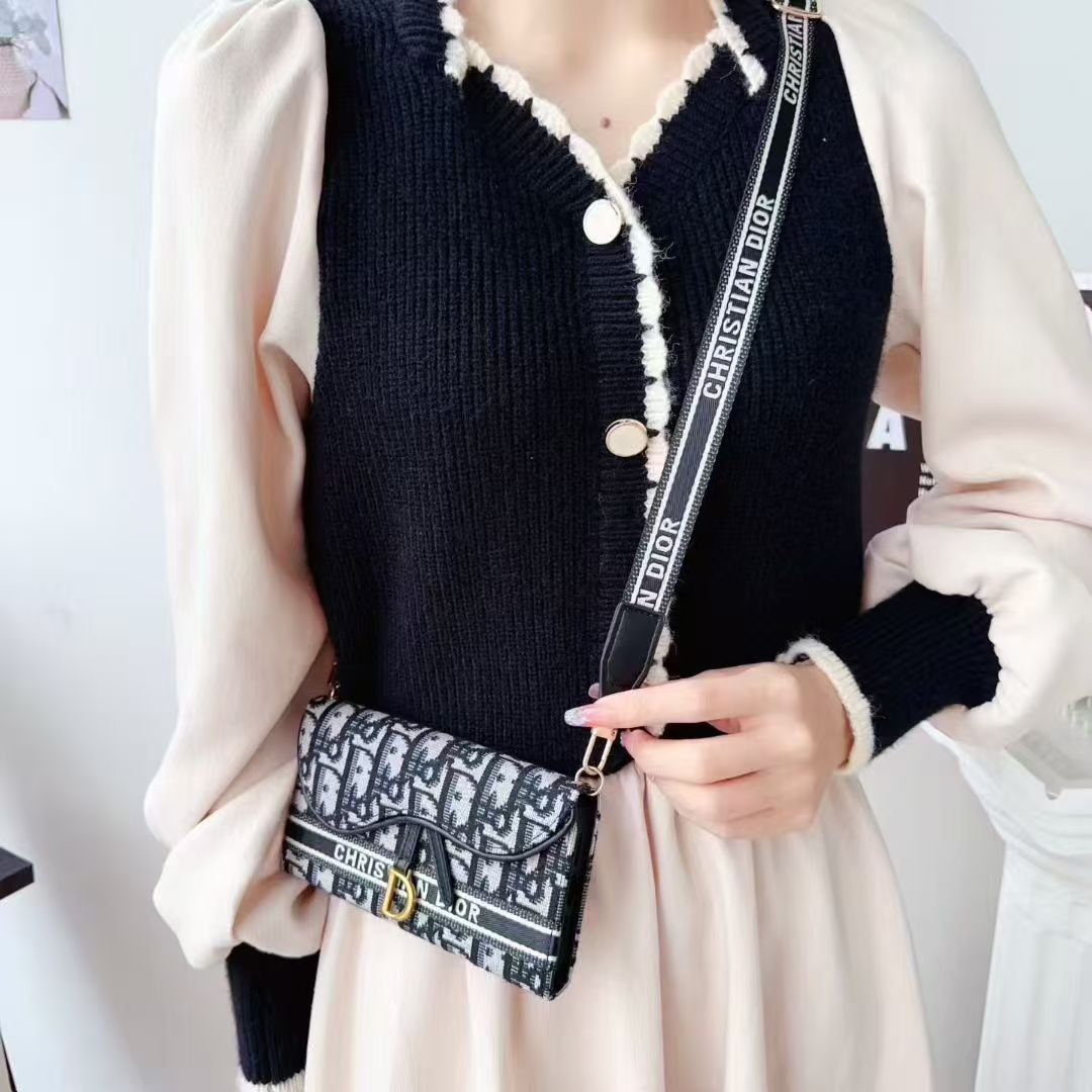 Dior Oblique Jacquard Phone Case Bag with Crossbody Strap & Chain Handle - The Luxe Case