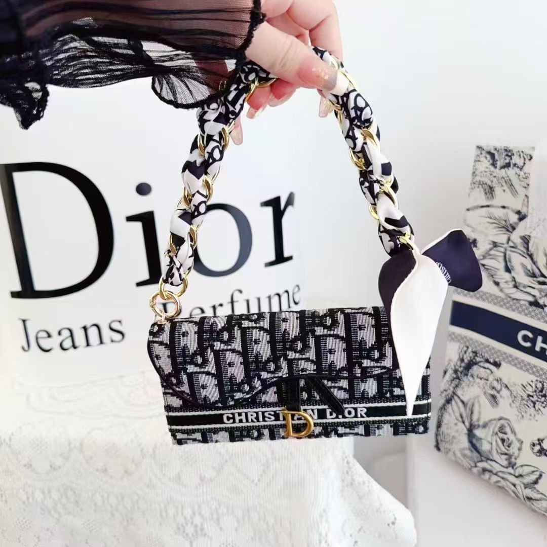 Dior Oblique Jacquard Phone Case Bag with Crossbody Strap & Chain Handle - The Luxe Case