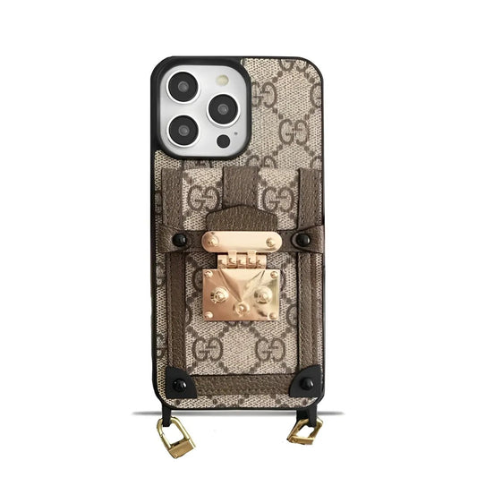 GG Classic Leather iPhone Wallet Case With Crossbody Strap - The Luxe Case