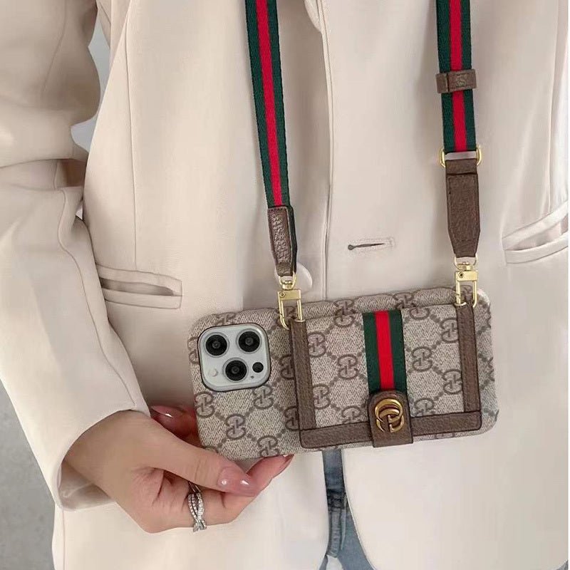 GG iPhone Case With Wallet And Crossbody Strap Brown - The Luxe Case