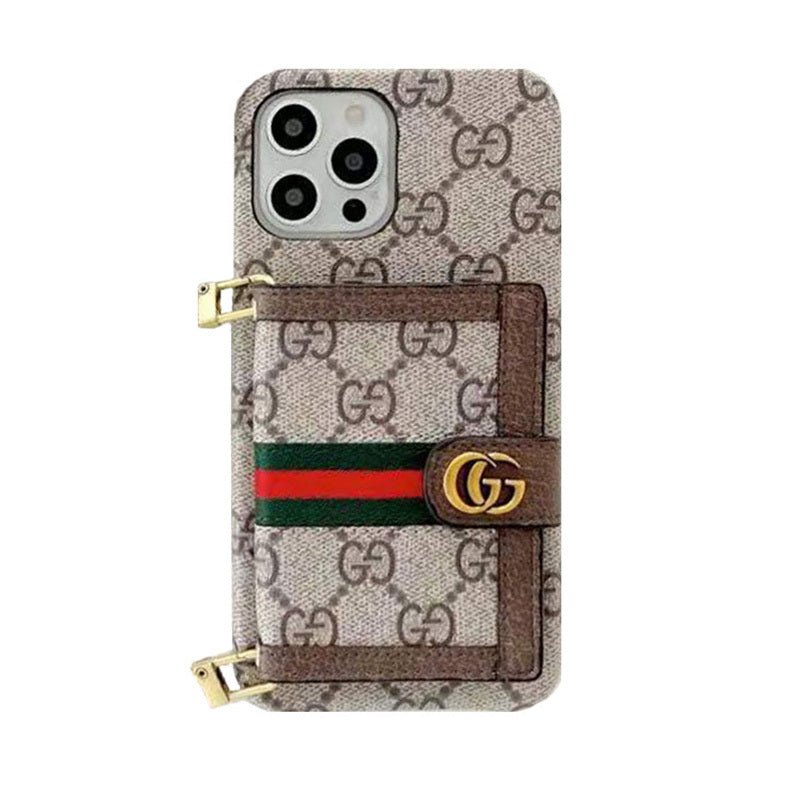 GG iPhone Case With Wallet And Crossbody Strap Brown - The Luxe Case