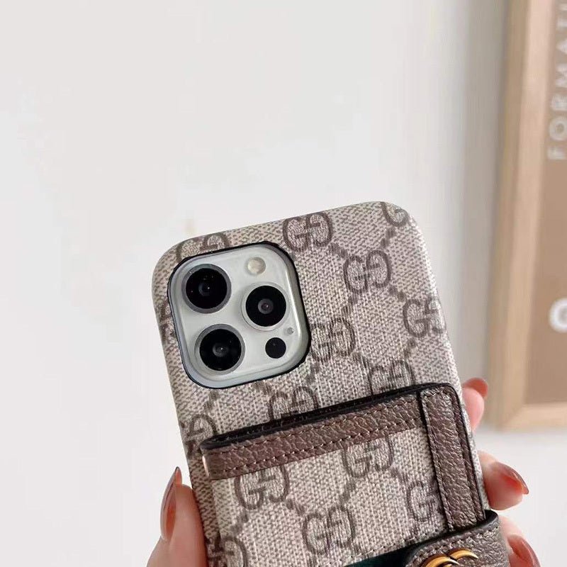 GG iPhone Case With Wallet And Crossbody Strap Brown - The Luxe Case