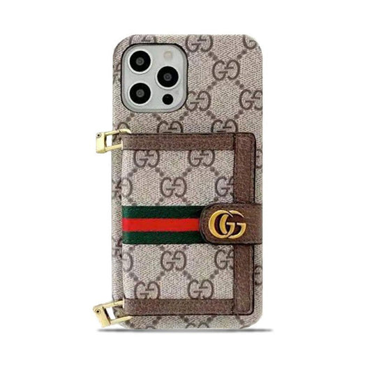 GG iPhone Case With Wallet And Crossbody Strap Brown - The Luxe Case
