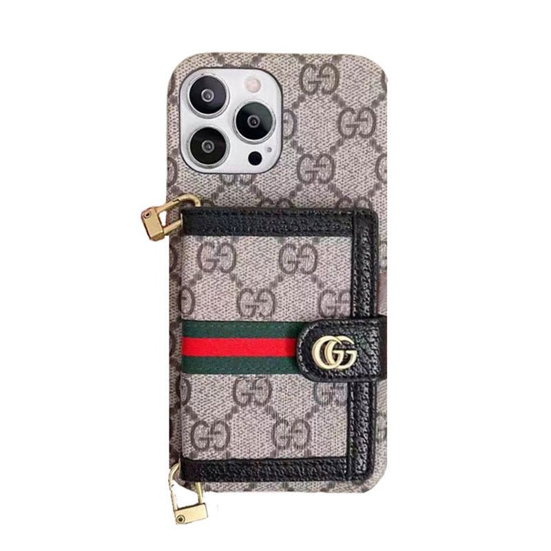 GG iPhone Case With Wallet And Crossbody Strap Brown - The Luxe Case