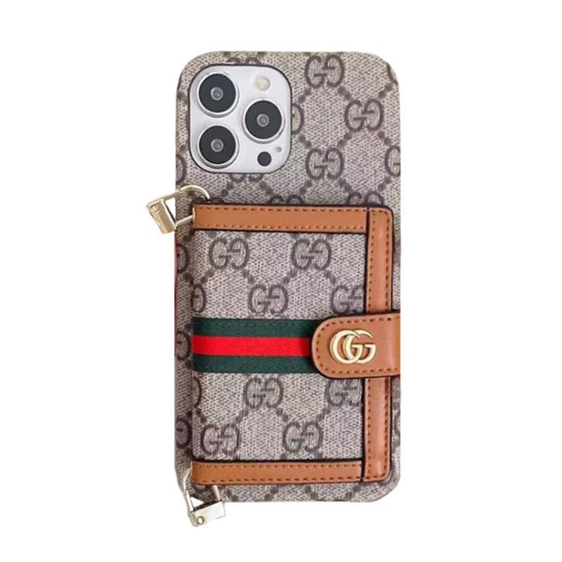 GG iPhone Case With Wallet And Crossbody Strap Brown - The Luxe Case