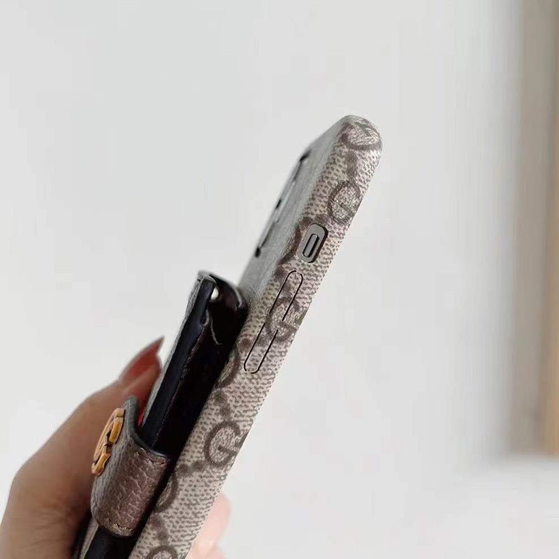 GG iPhone Case With Wallet And Crossbody Strap Brown - The Luxe Case