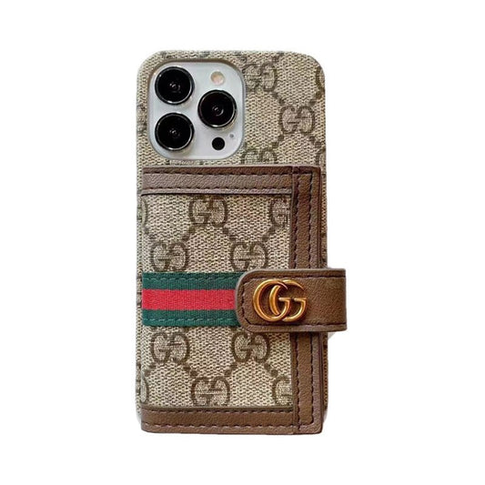 GG iPhone Case With Wallet Brown - The Luxe Case