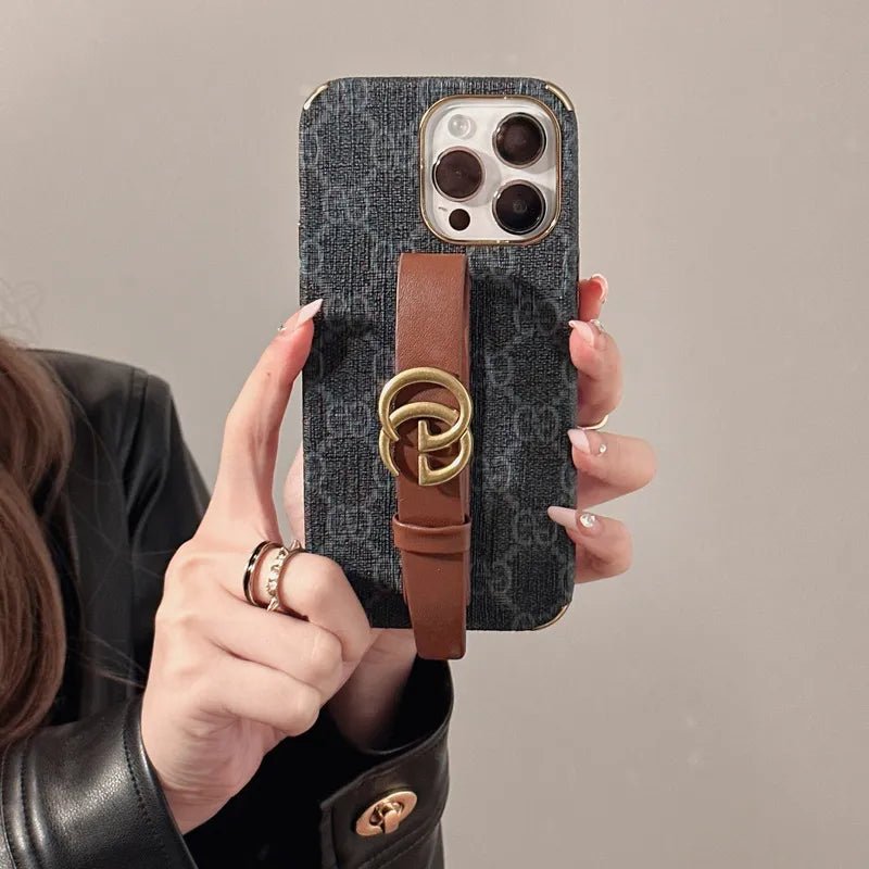 GG Luxurious Leather iPhone Case With Holder - The Luxe Case