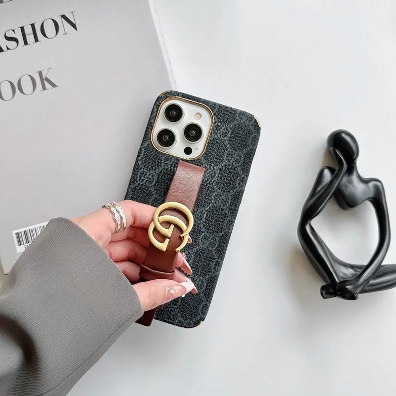 GG Luxurious Leather iPhone Case With Holder - The Luxe Case