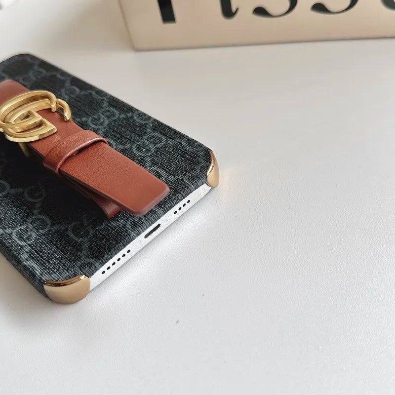 GG Luxurious Leather iPhone Case With Holder - The Luxe Case