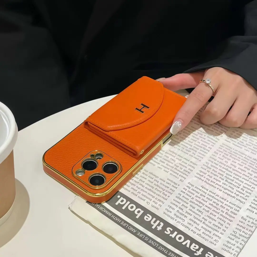 H iPhone leather Case with cardholder - The Luxe Case
