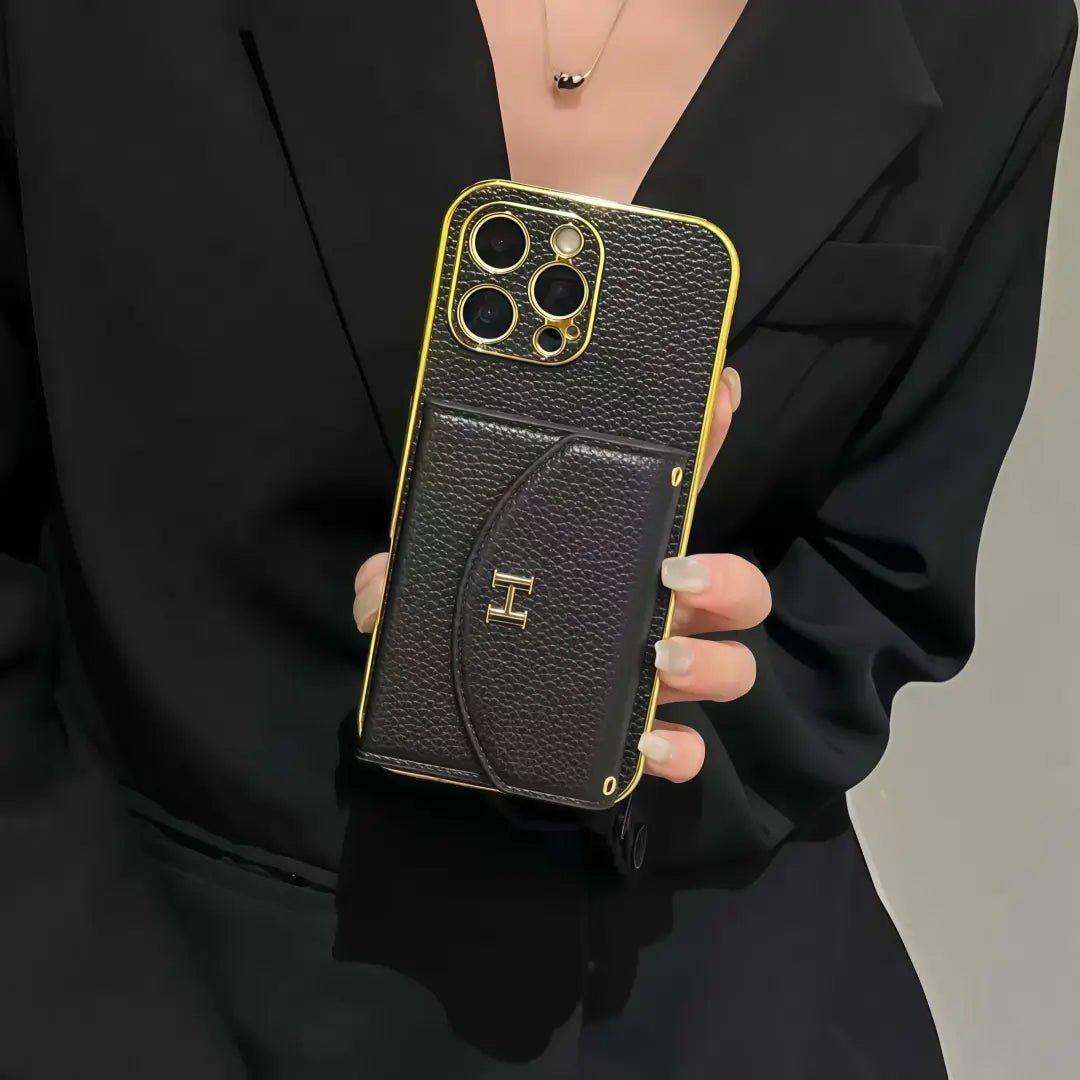 H iPhone leather Case with cardholder - The Luxe Case