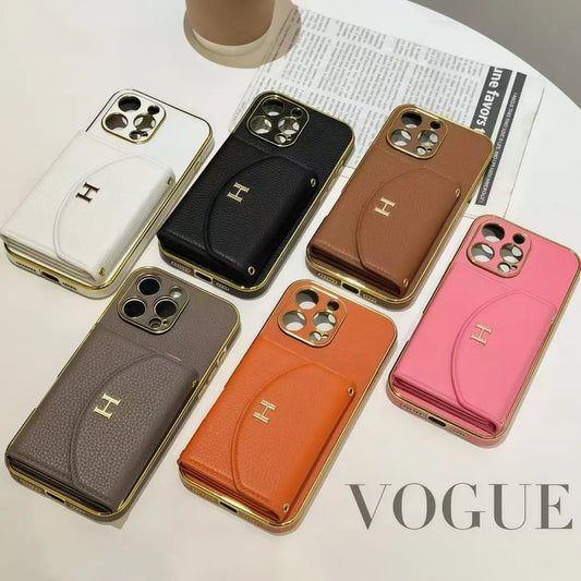 H iPhone leather Case with cardholder - The Luxe Case