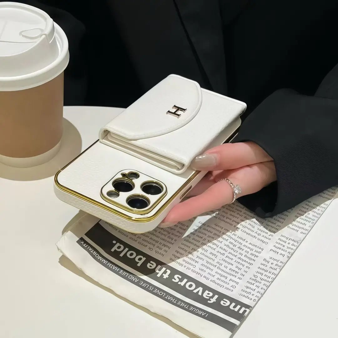 H iPhone leather Case with cardholder - The Luxe Case