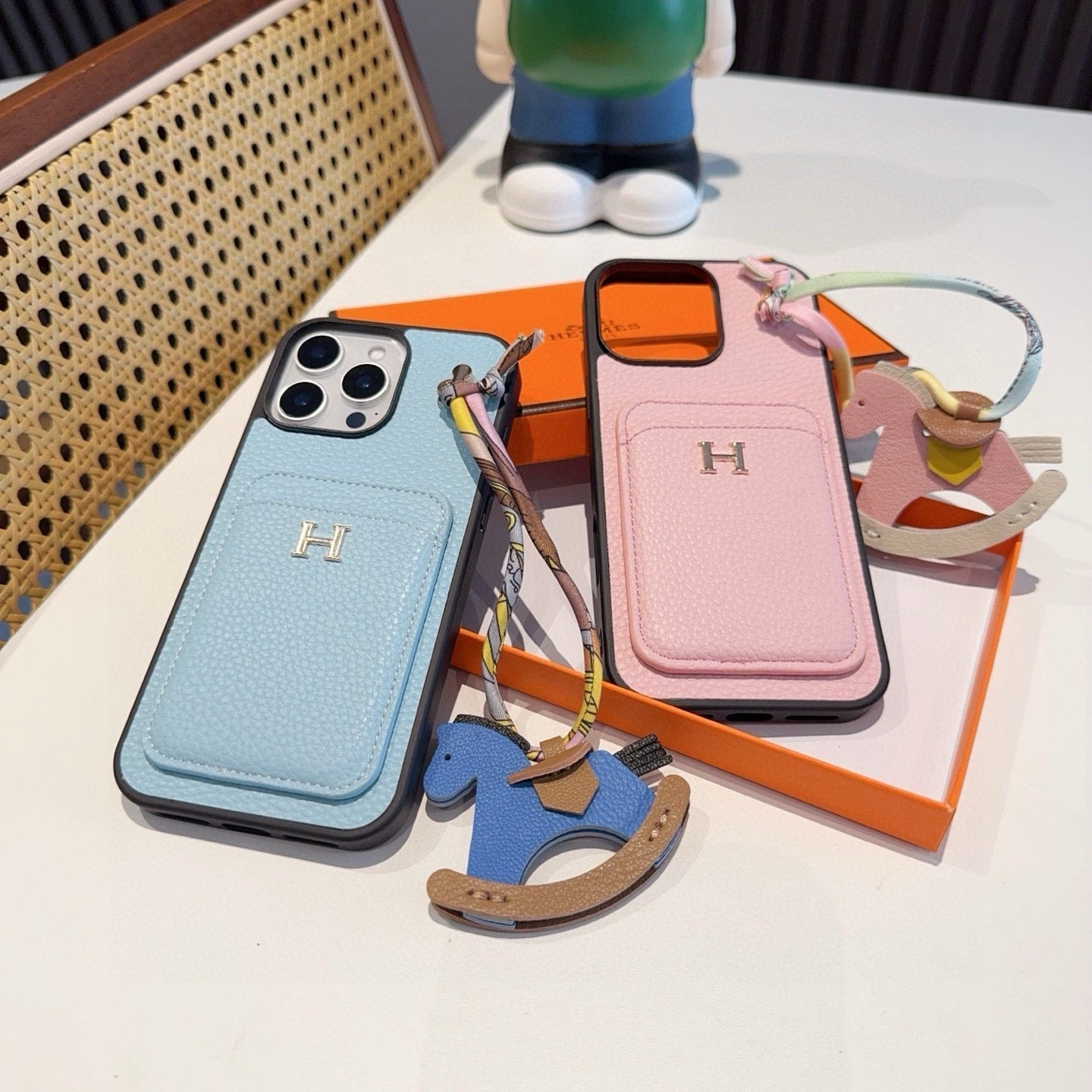 Hermès Style Luxury Leather Card Holder Phone Case | Wrist Strap & Horse Charm - The Luxe Case