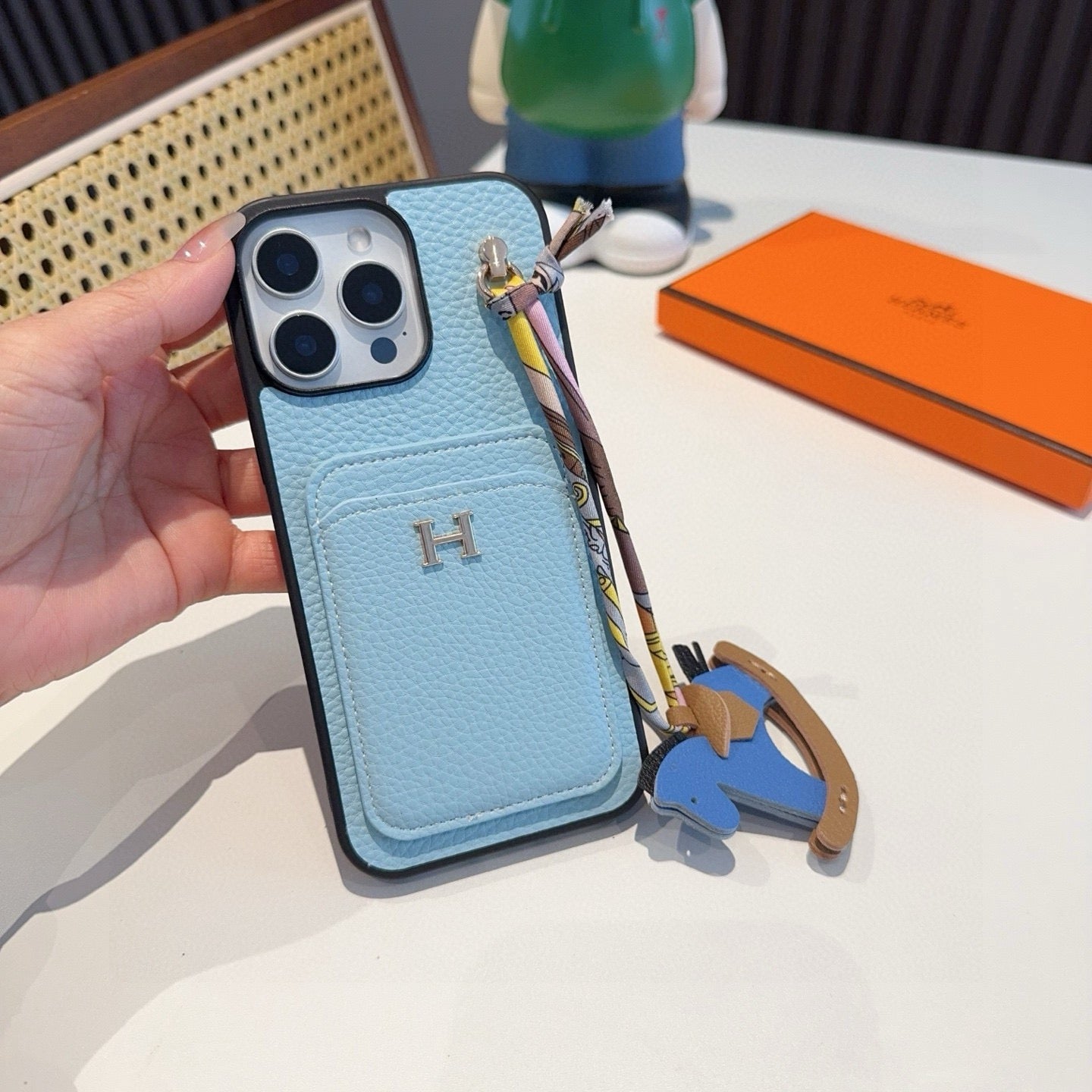 Hermès Style Luxury Leather Card Holder Phone Case | Wrist Strap & Horse Charm - The Luxe Case
