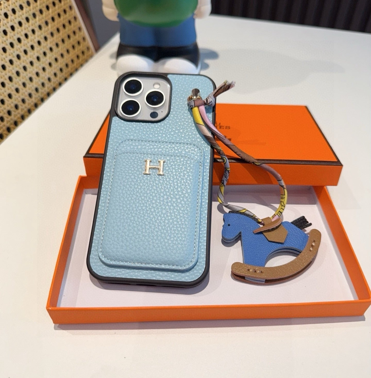 Hermès Style Luxury Leather Card Holder Phone Case | Wrist Strap & Horse Charm - The Luxe Case
