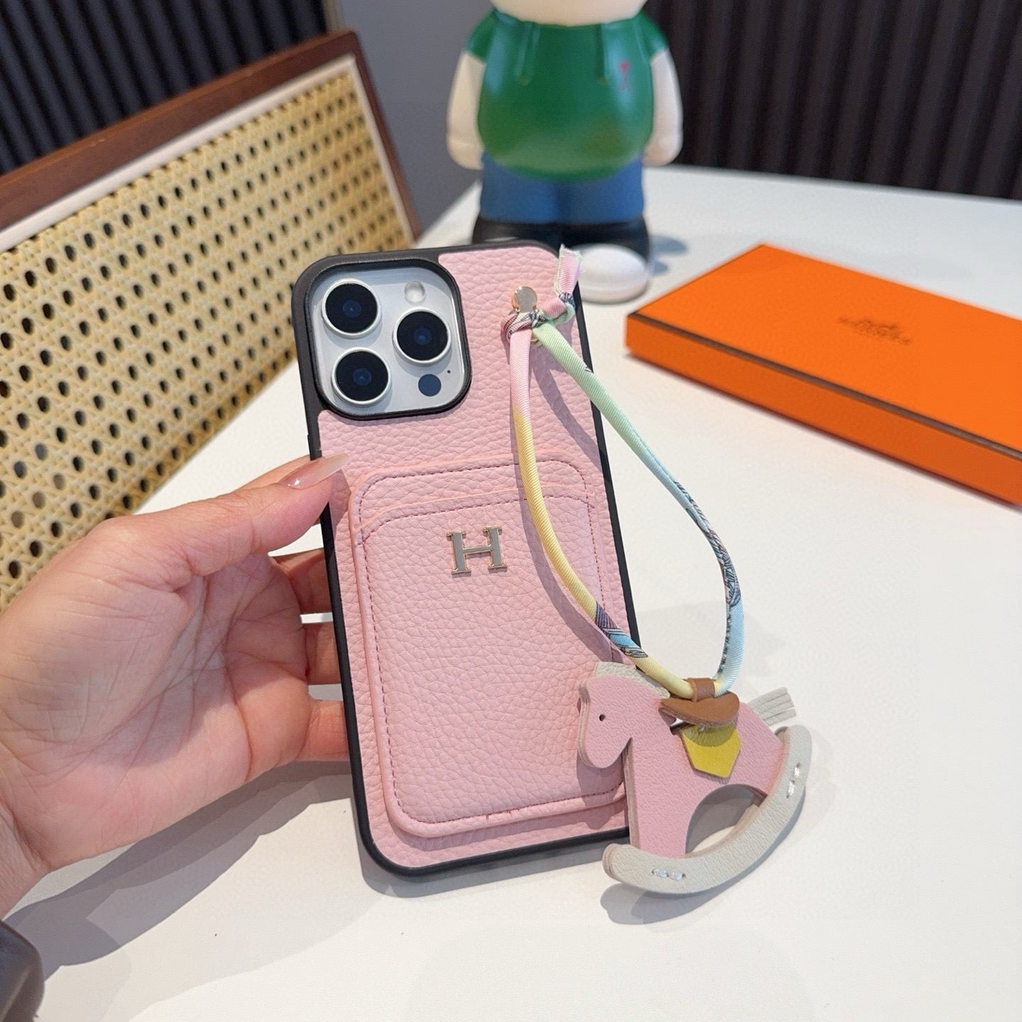 Hermès Style Luxury Leather Card Holder Phone Case | Wrist Strap & Horse Charm - The Luxe Case