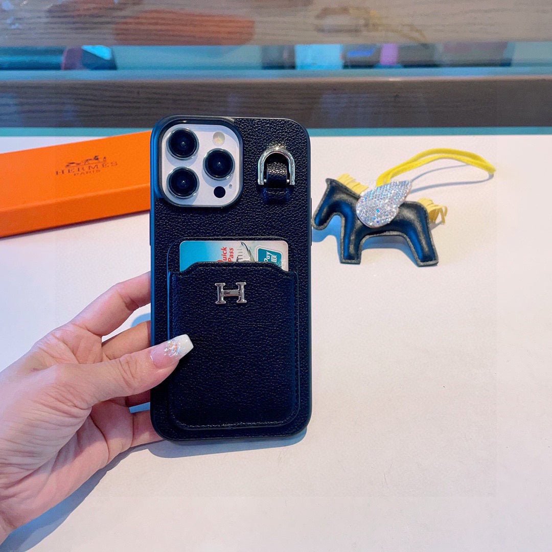 Hermès Style Premium Leather Card Holder Phone Case - The Luxe Case
