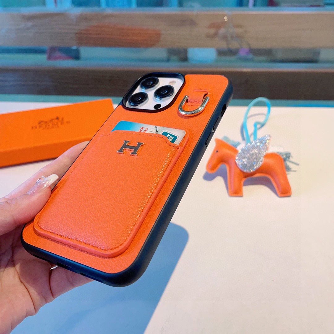 Hermès Style Premium Leather Card Holder Phone Case - The Luxe Case