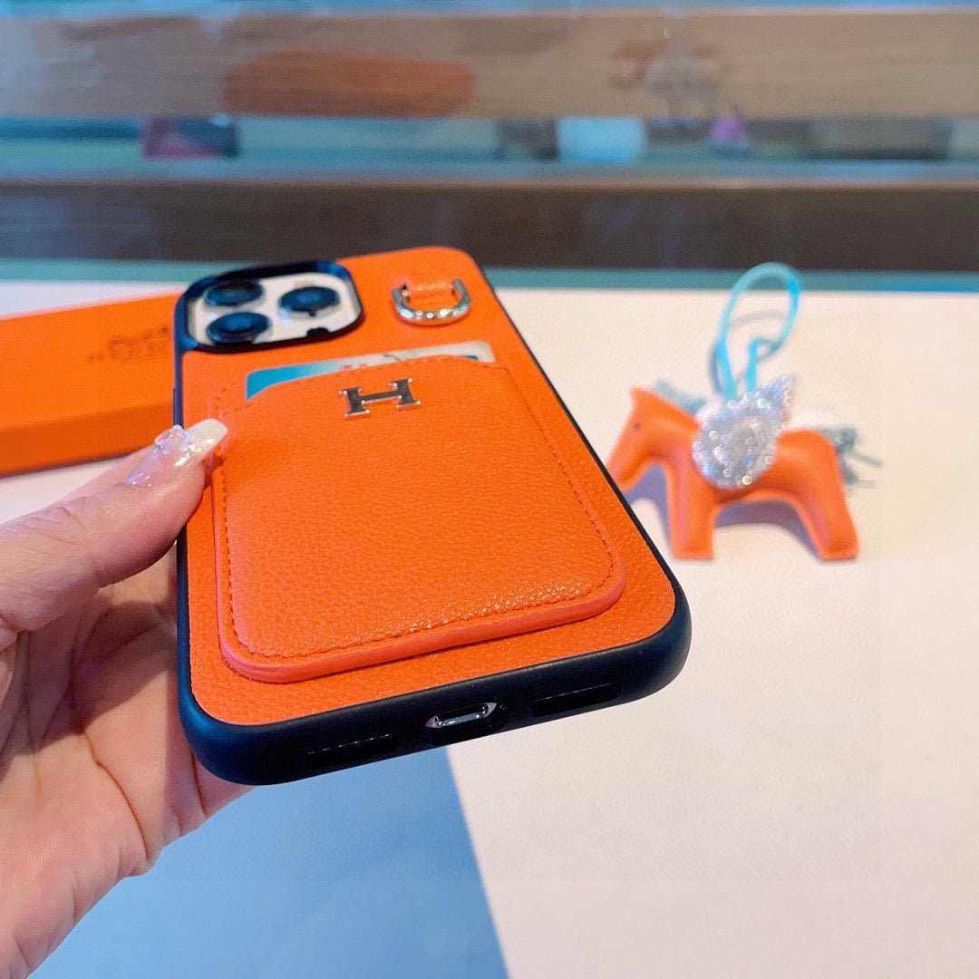 Hermès Style Premium Leather Card Holder Phone Case - The Luxe Case