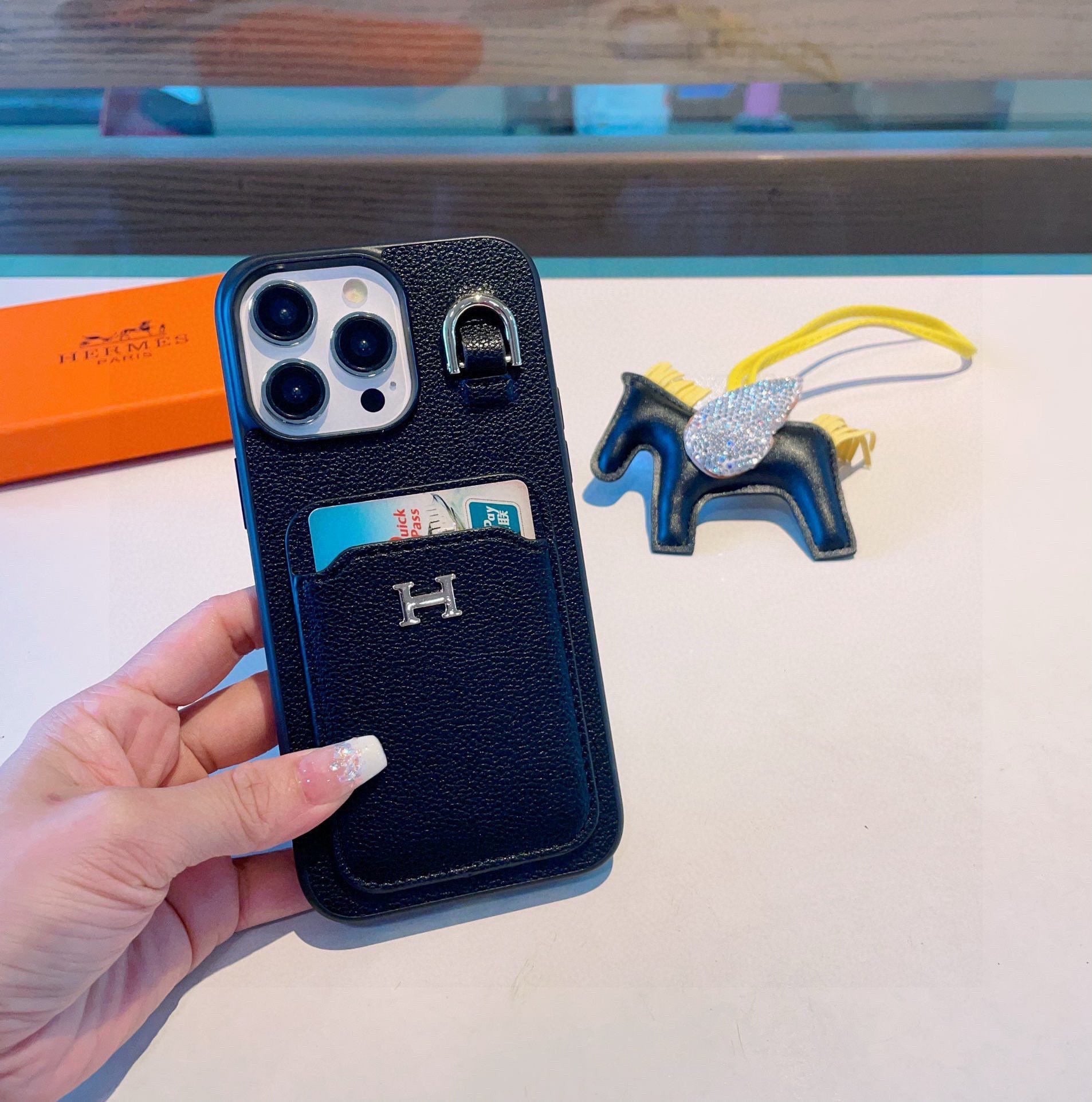 Hermès Style Premium Leather Card Holder Phone Case - The Luxe Case