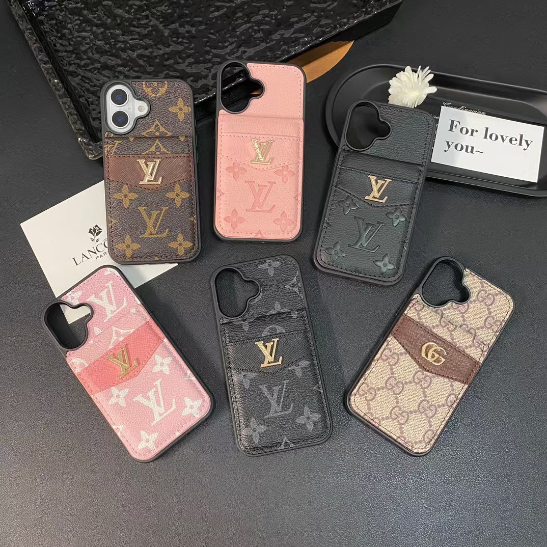 LV & GG Luxury Monogram iPhone Case with Card Holder - The Luxe Case