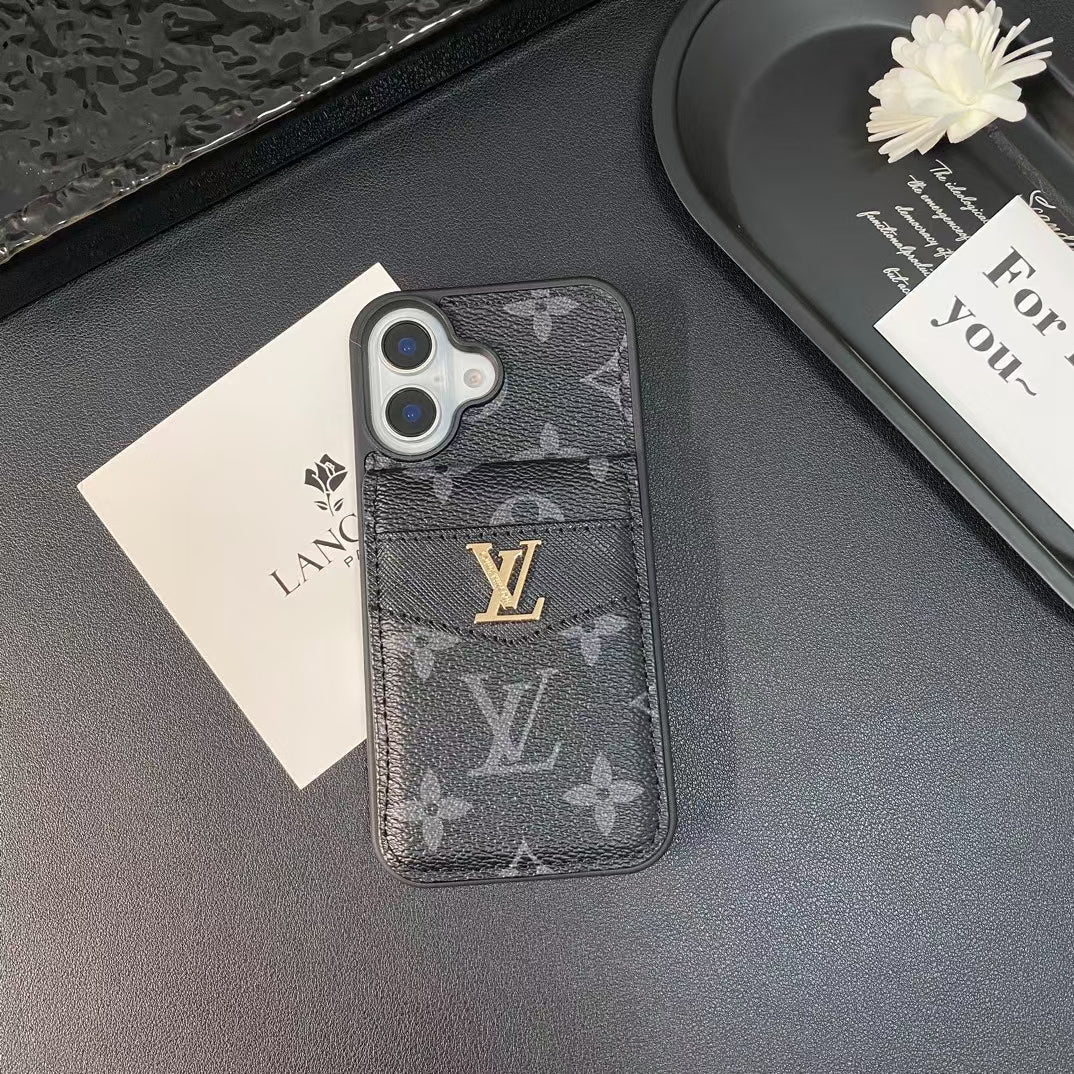 LV & GG Luxury Monogram iPhone Case with Card Holder - The Luxe Case