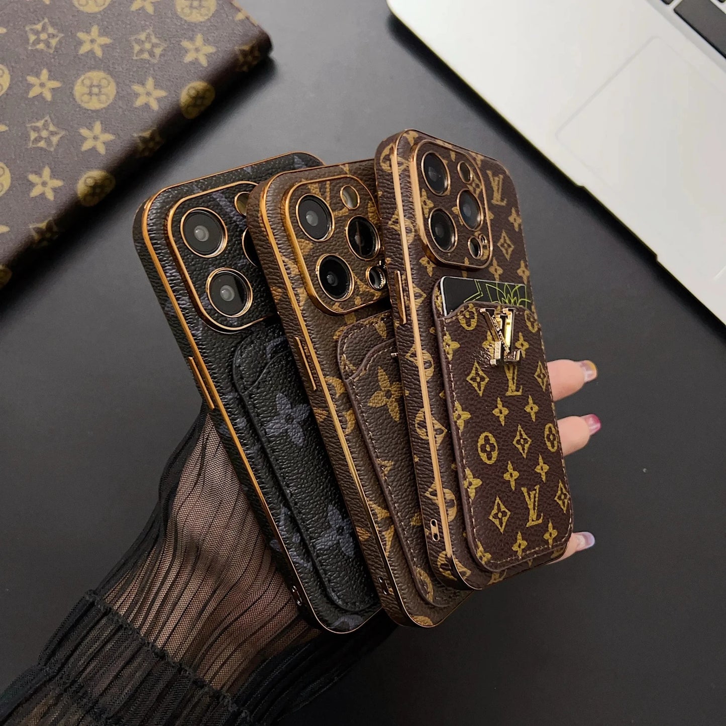 Monogram L Vintage Leather iPhone Wallet Case With Card Holder - The Luxe Case