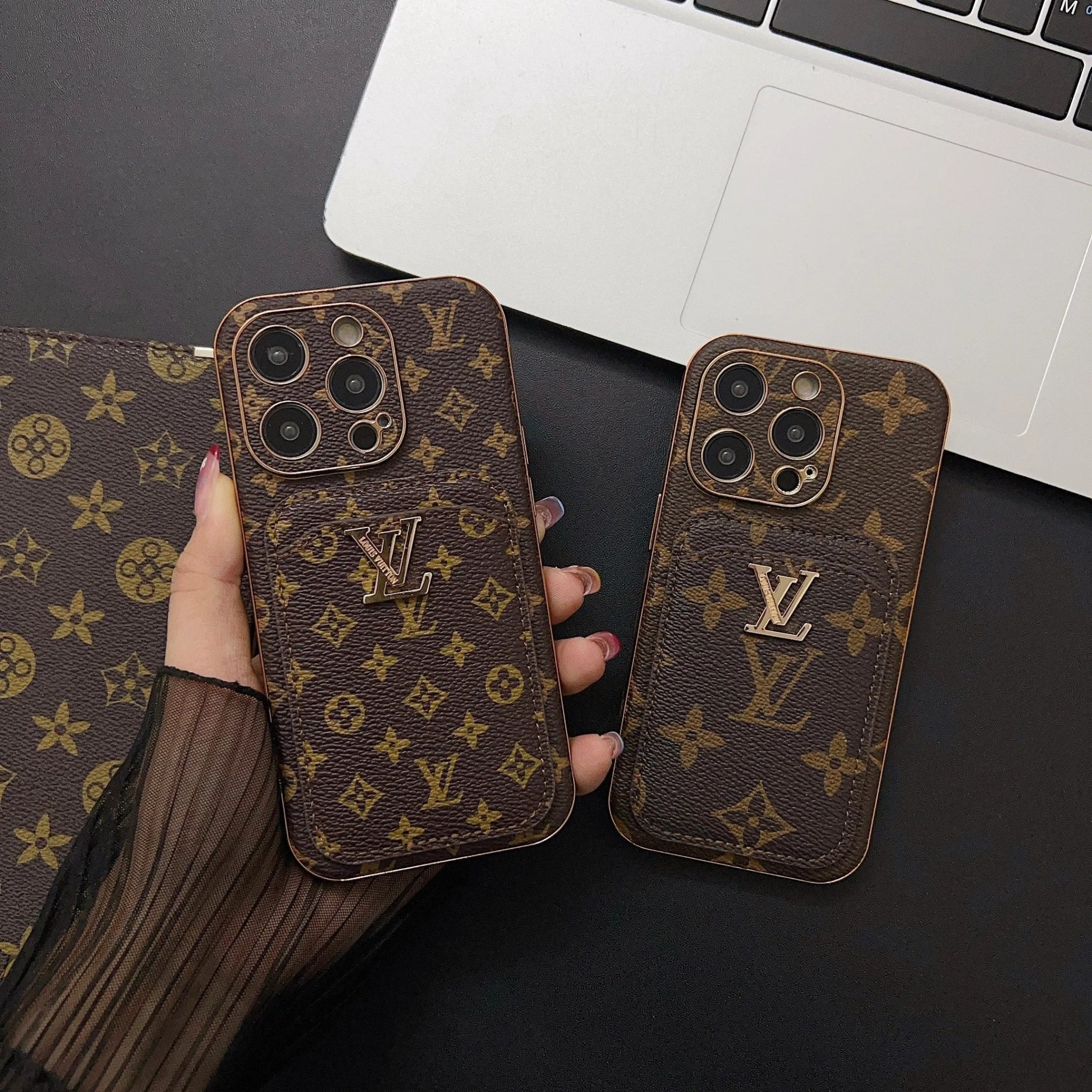 Monogram L Vintage Leather iPhone Wallet Case With Card Holder - The Luxe Case