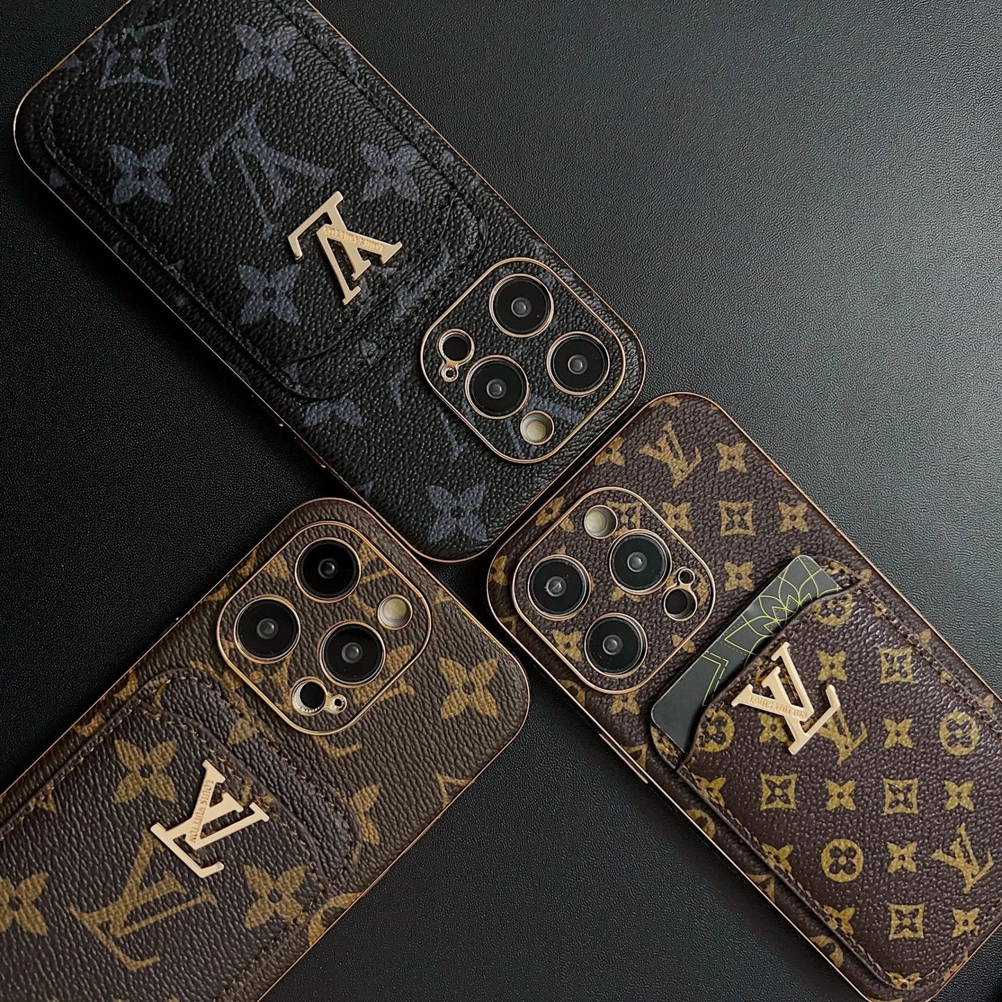 Monogram L Vintage Leather iPhone Wallet Case With Card Holder - The Luxe Case