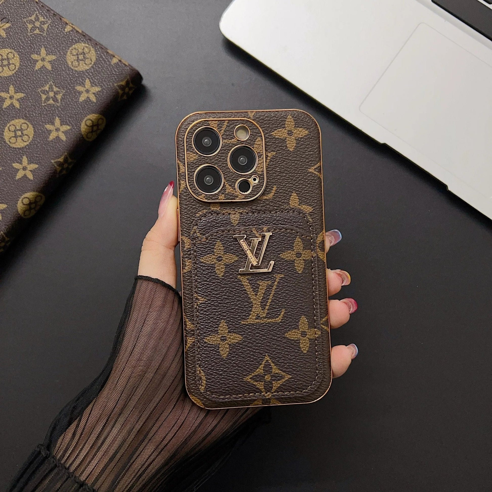Monogram L Vintage Leather iPhone Wallet Case With Card Holder - The Luxe Case