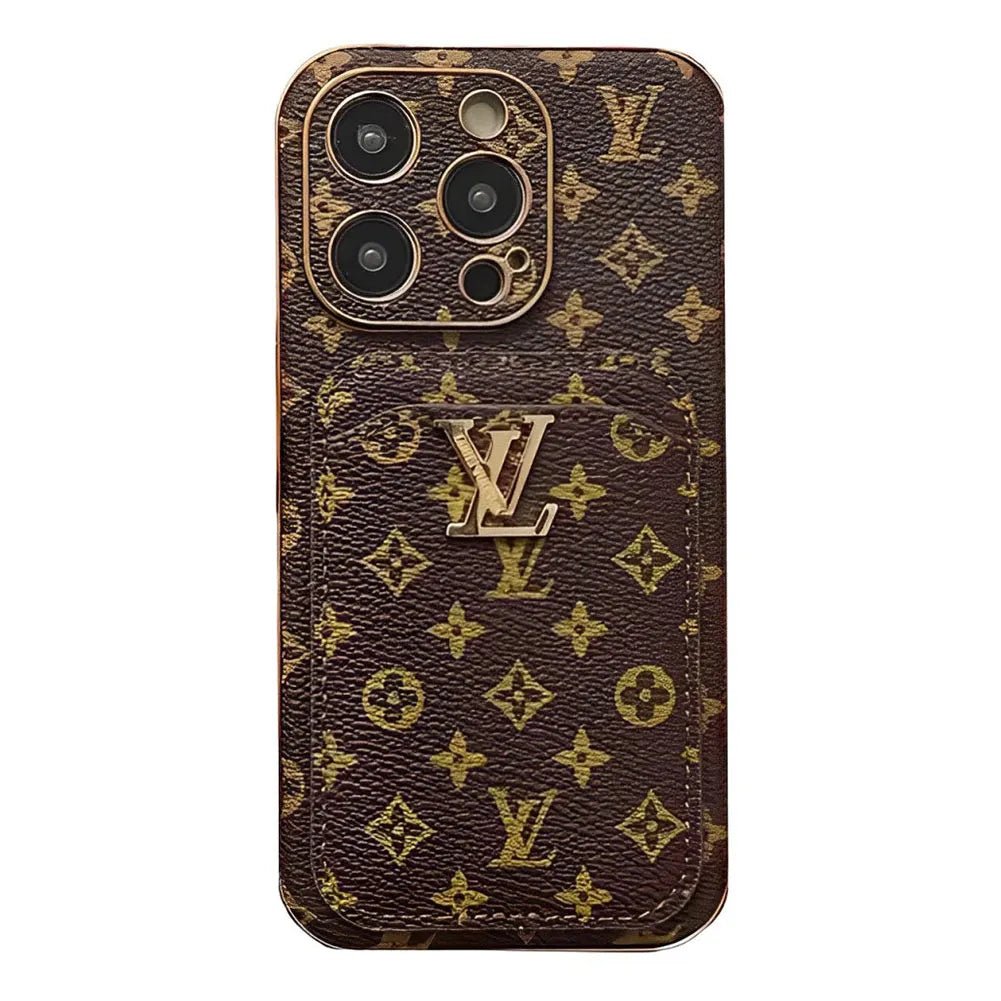 Monogram L Vintage Leather iPhone Wallet Case With Card Holder - The Luxe Case