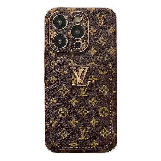 Monogram L Vintage Leather iPhone Wallet Case With Card Holder - The Luxe Case