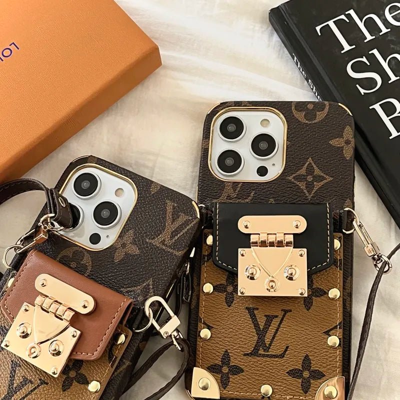 Monogram Leather V iPhone Wallet Case With Crossbody Strap - The Luxe Case