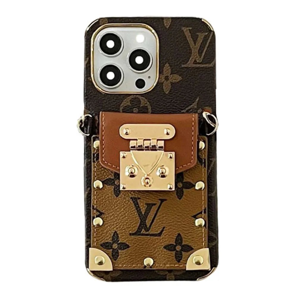 Monogram Leather V iPhone Wallet Case With Crossbody Strap - The Luxe Case