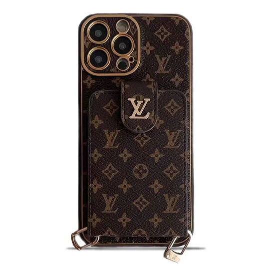 Monogram Leather V iPhone Wallet Case With Crossbody Strap - The Luxe Case
