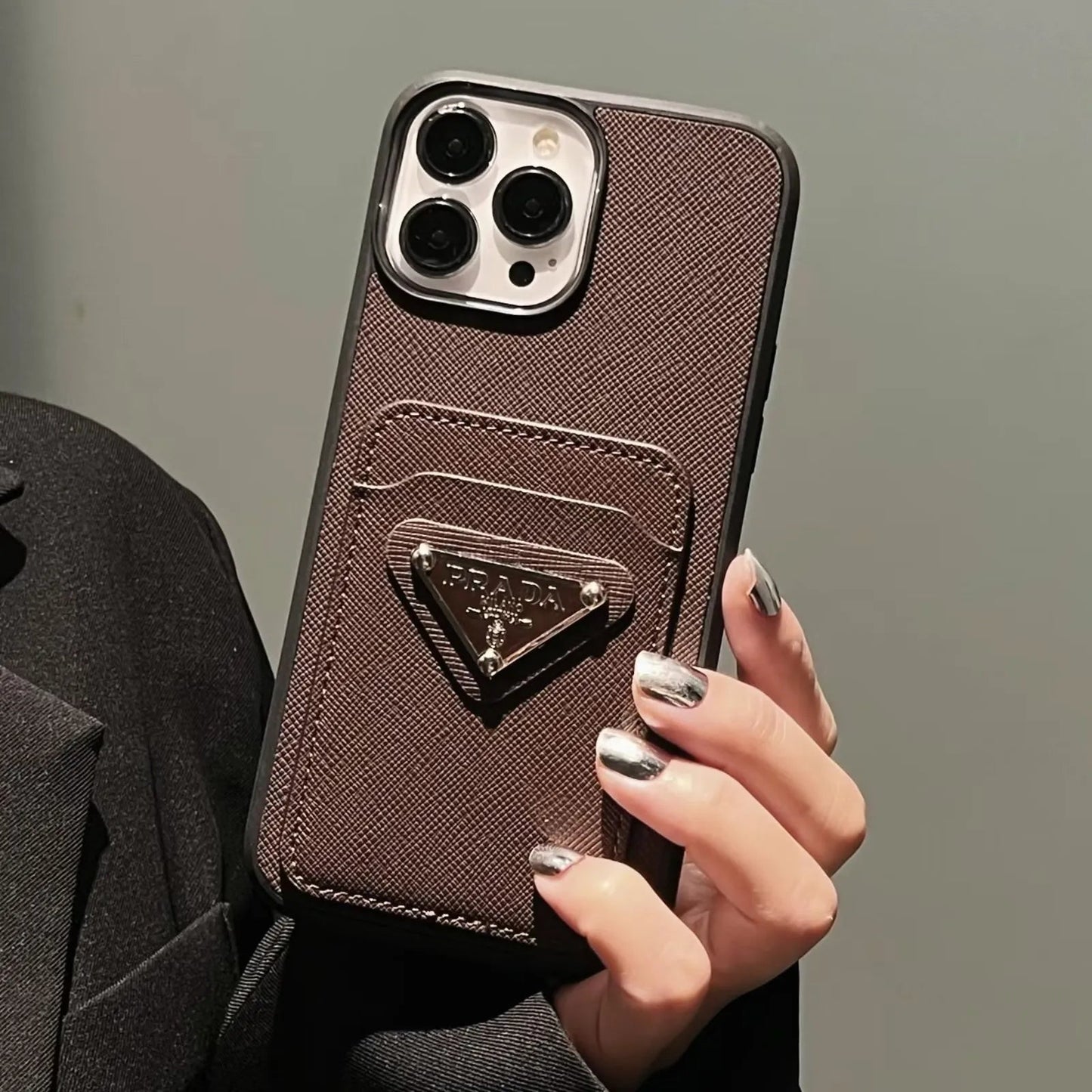 PD Acrylic Metal Triangle Label PR iPhone Wallet Case - The Luxe Case