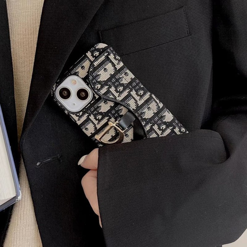 Personalized CD Black iPhone Case With Card Holder - The Luxe Case