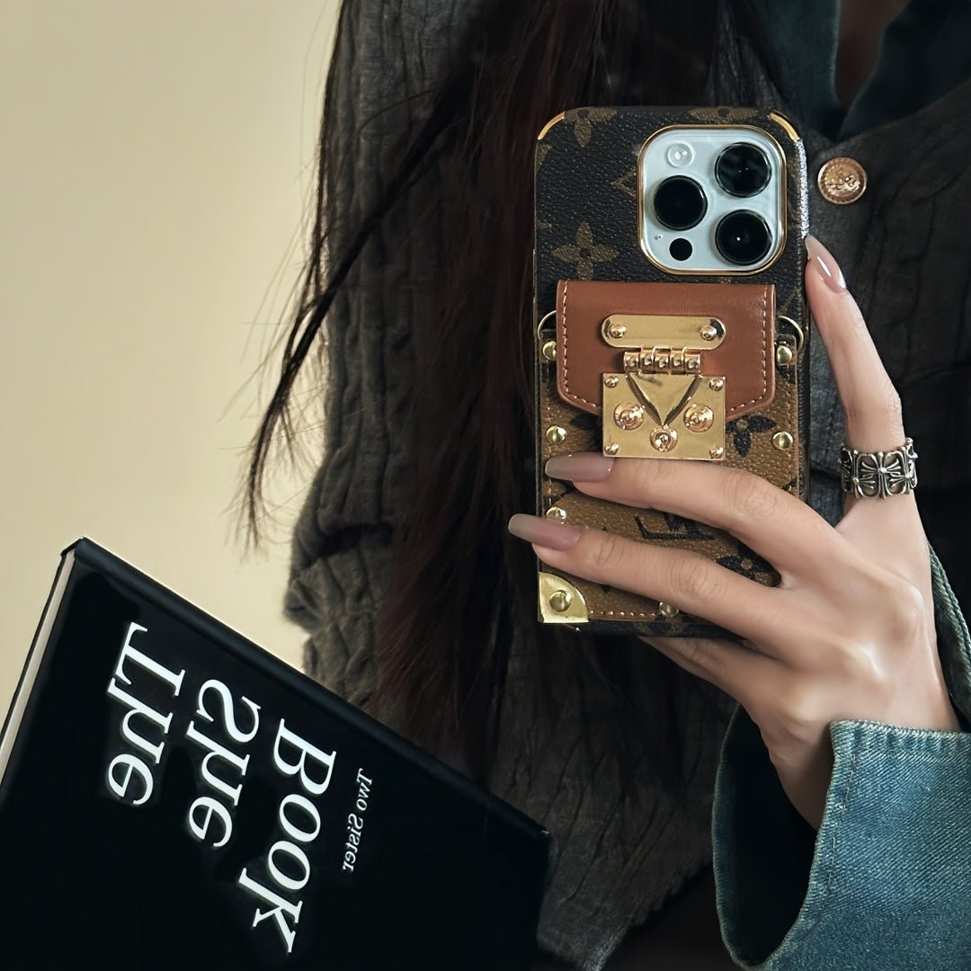 Stylish LV iPhone Case with Card Holder & Crossbody Strap - The Luxe Case